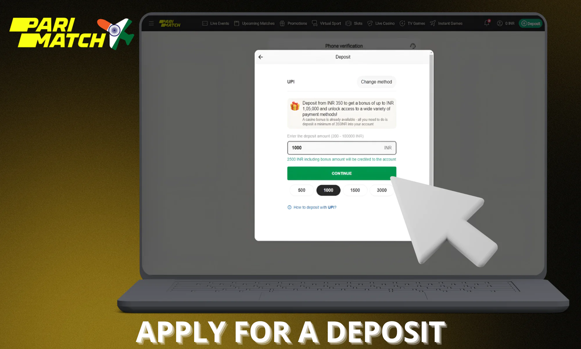 Confirm the deposit to receive funds to your account