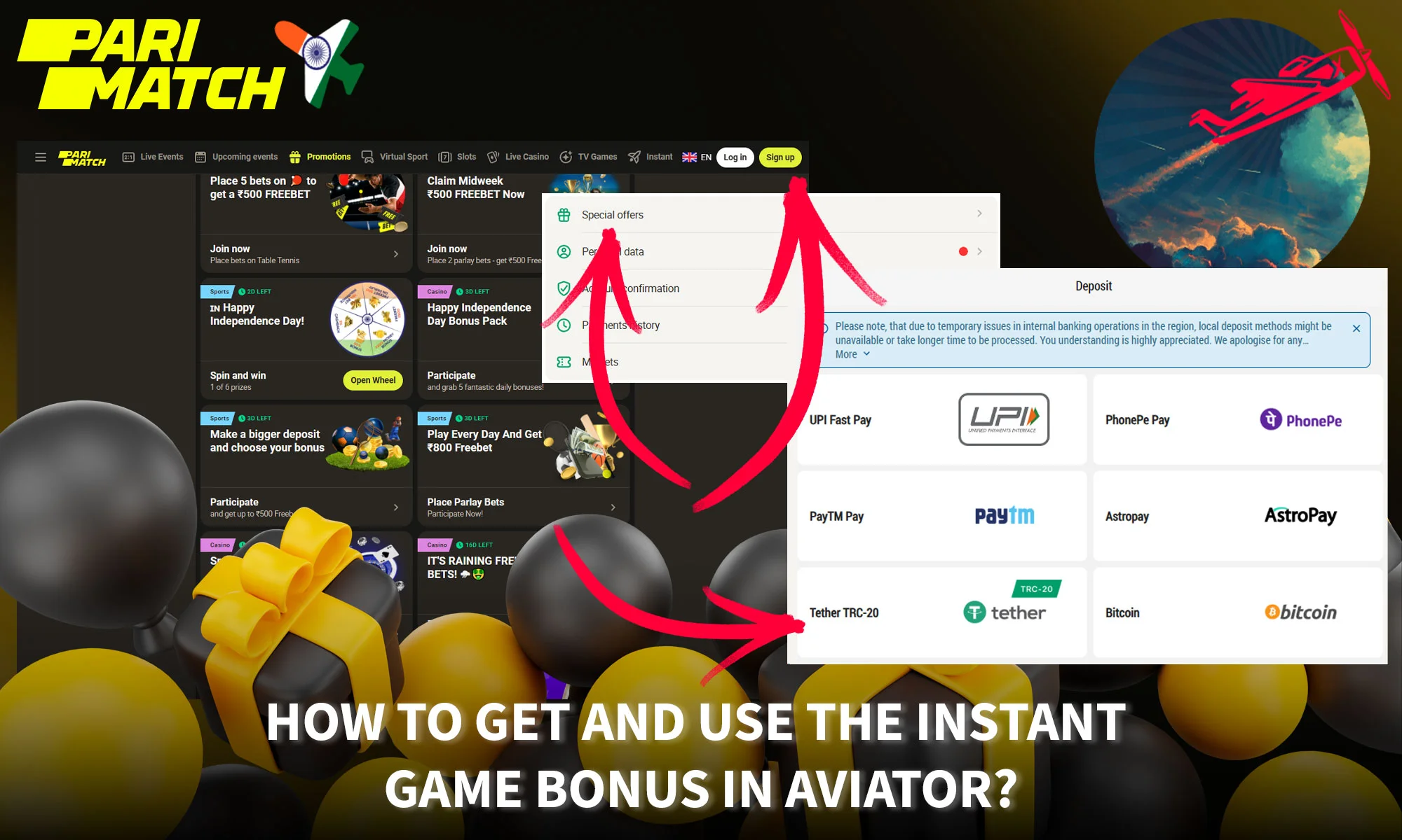 Instructions on how to get Aviator bonus on Parimatch