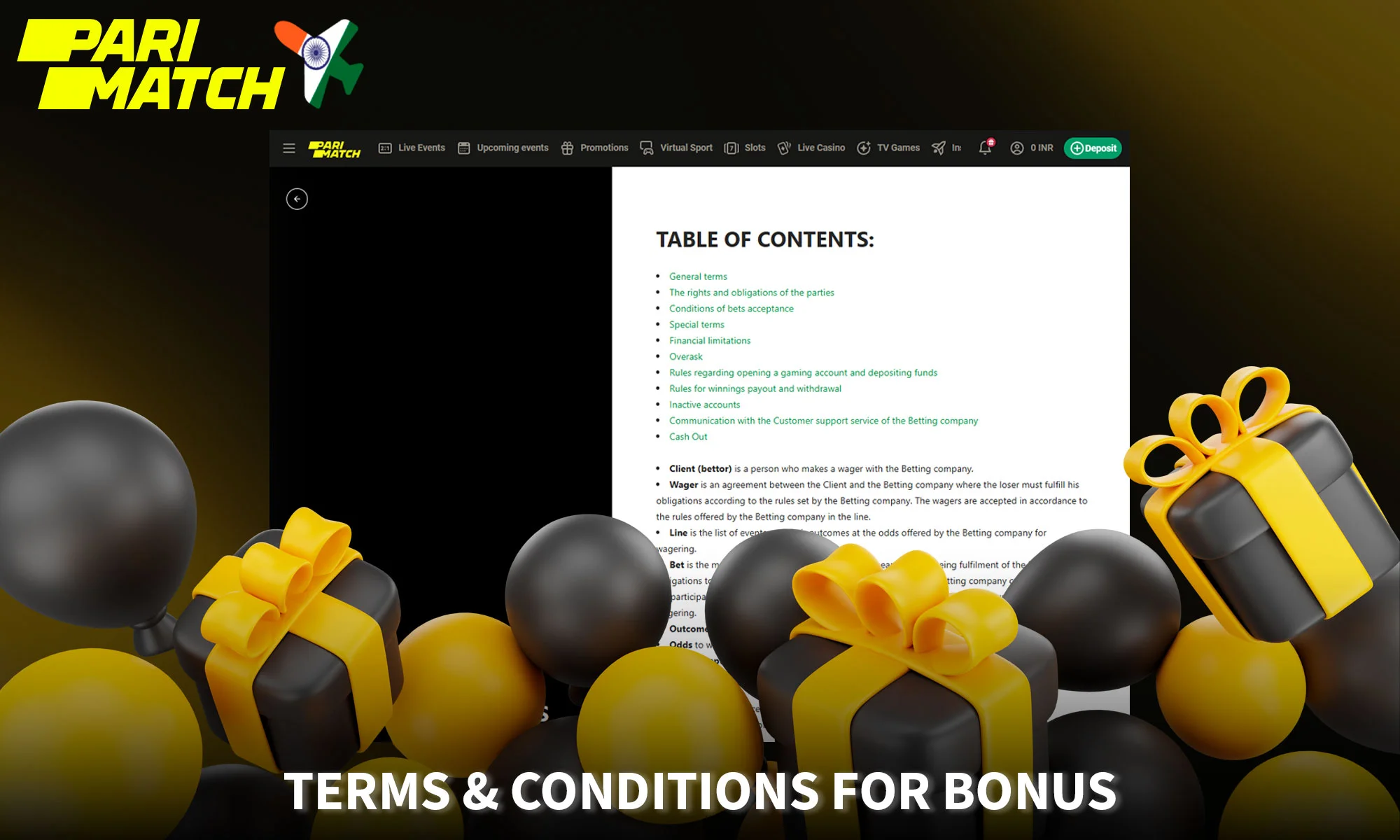 Terms and conditions of the bonus system at Parimatch